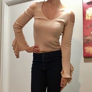 Express Nude Crop Top with Sleeve Detailing